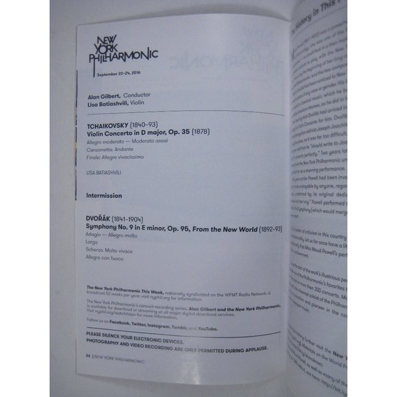 New York Philharmonic Stagebill September 2016 Gilbert Dvorak Lincoln Center - Picture 4 of 7